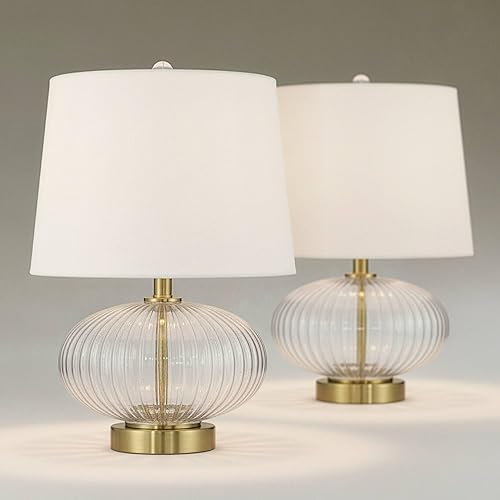 360 Lighting Darrah - Juego de 2 lámparas de mesa decorativas pequeñas de mediados de siglo de 19 pulgadas de alto, con puerto USB, cristal