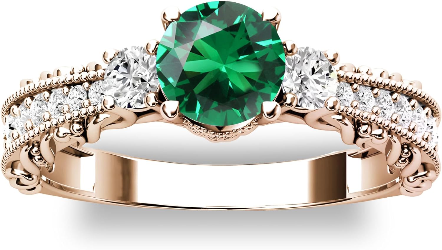 Silver 10K 14K 18K Gold Gemstone Engagement Ring for Women 1 Carat Round Cut Gemstone Vintage Art Deco Wedding Birthstone Statement Ring for Her Wife Mother Anniversary