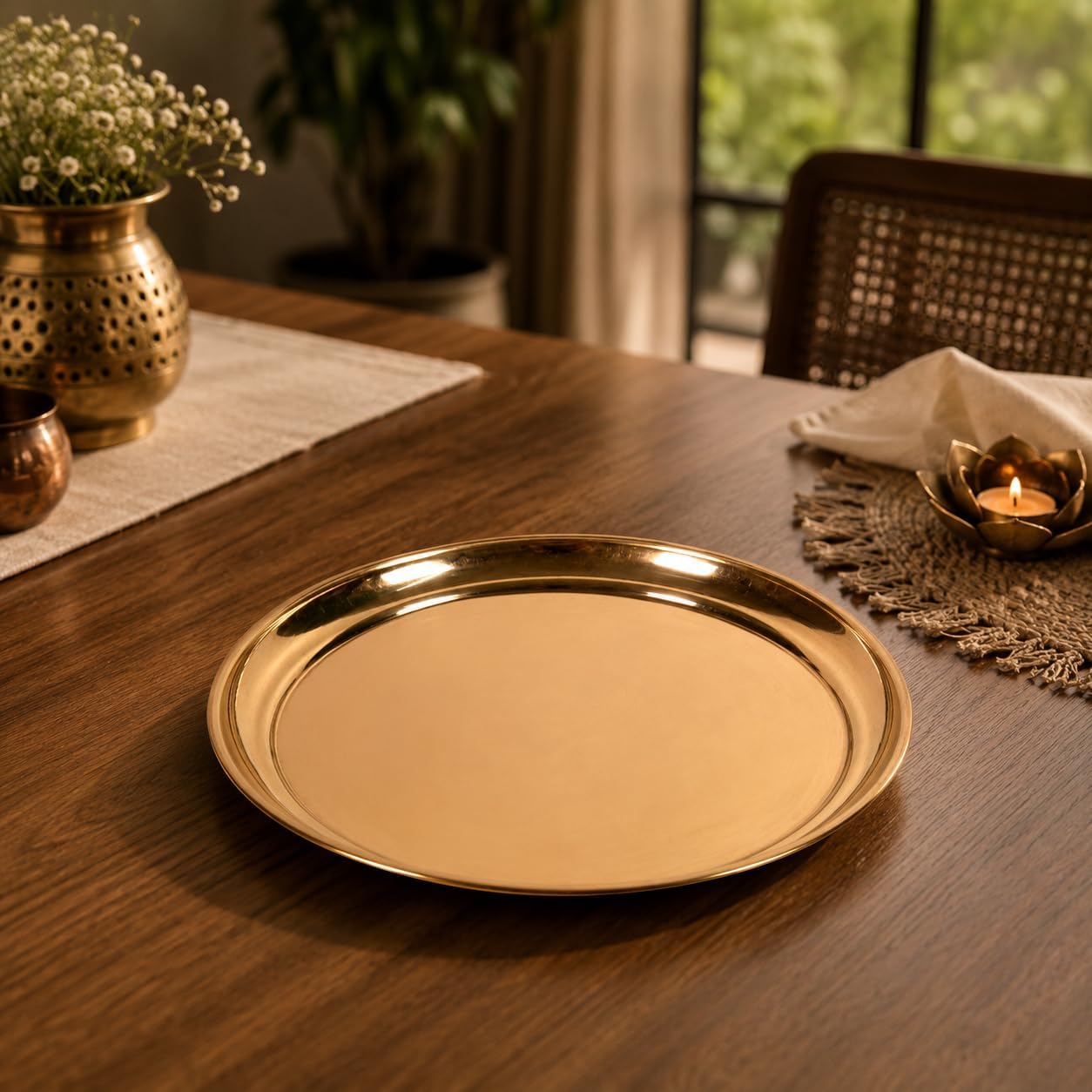 Traditional Copper Pooja Thali, Plate for Aarti, Prasad and Ritual Use