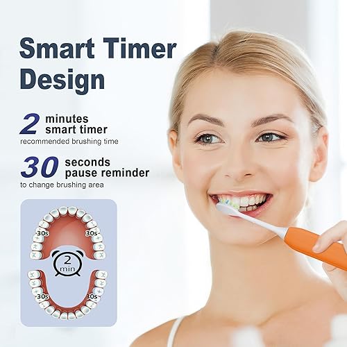 Miniatura 5 de 7AM2M - Cepillo de dientes eléctrico sónico para adultos y niños, con 6 cabezales de cepillado, 5 modos con temporizador inteligente integrado de 2