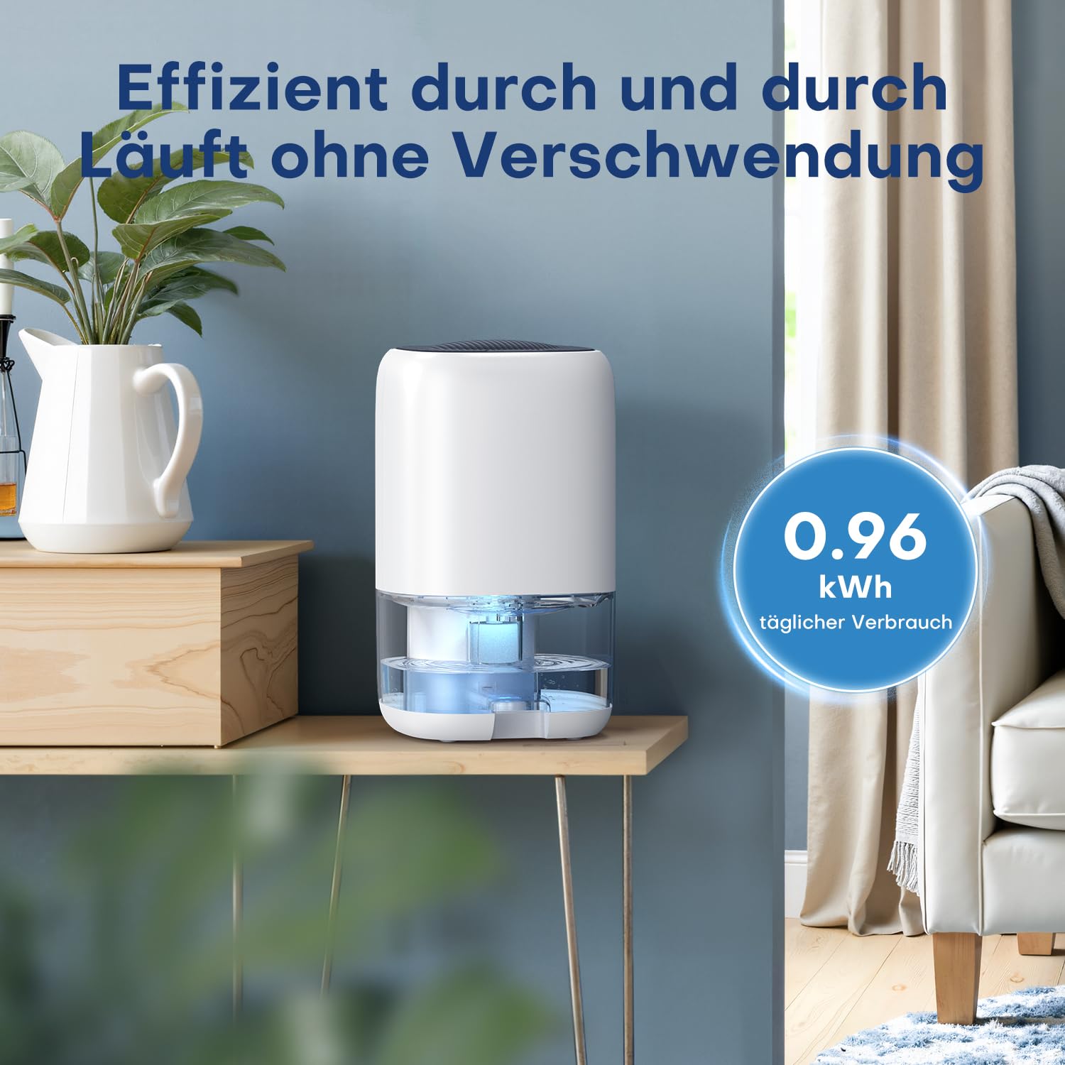 Luftentfeuchter 1000ML, Luftentfeuchter Elektrisch für Zuhause mit 7 Farbiger LED, Kompakt, Leise & Effizient für Kleine Räume, Ideal für Badezimmer, Schrank