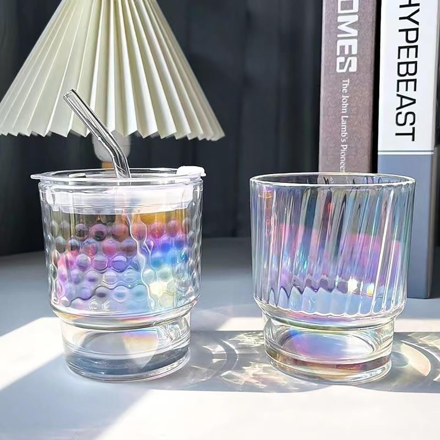 2 Pcs Colorful Glass Cups with Lids and Straws, 13.5 oz Multi Iced Coffee Cups, Thick Wall Glass Tumbler, Cute Coffee Mugs, Drinking Glassware Cups - Image 4