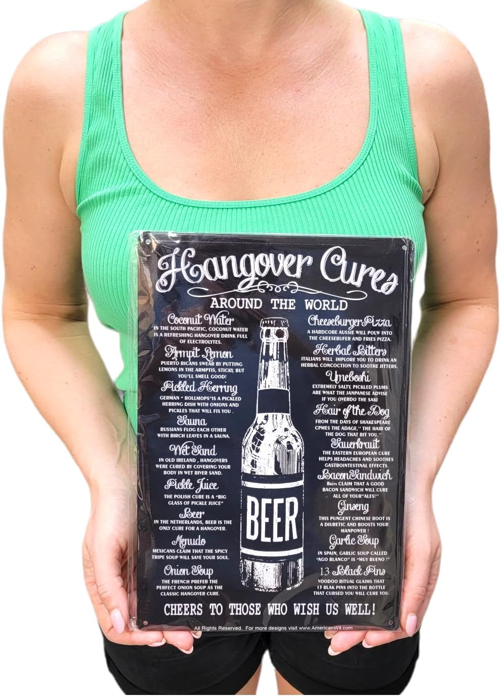8" x 12" Metal Tin Funny Bar Sign Wall Decor Plaque Poster – “Hangover, Cheers to Those Who Wish Us Well” – Rustic Vintage Decor for Bar, Man Cave, Kitchen, Pub image 2