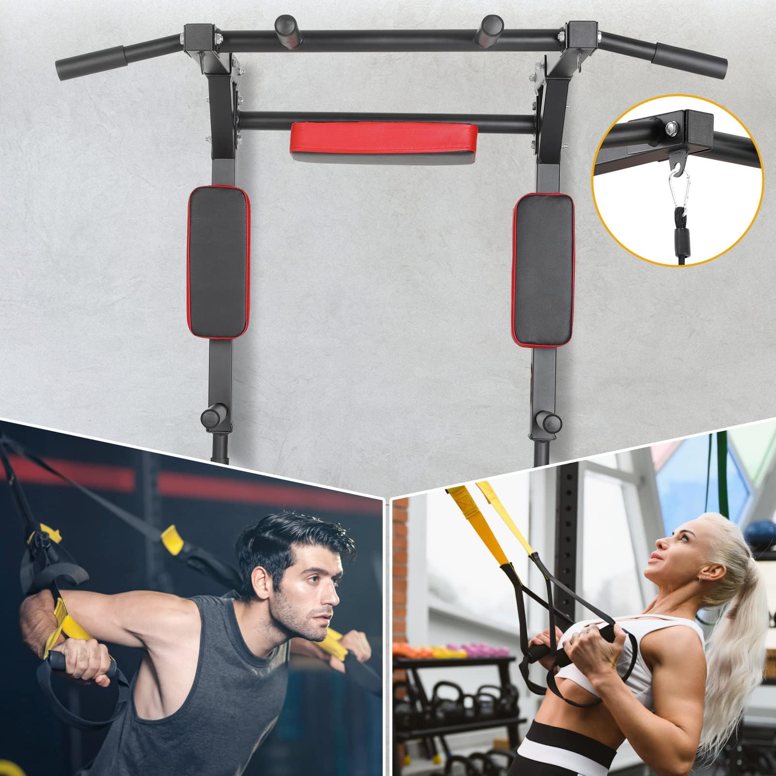 Klimmzugstange zur Wandmontage, Multifunktionale Pull Up Bar Indoor Trainingsstange Dip-Station für Home Gym, Power Tower Trainingsgewicht bis zu 200kg