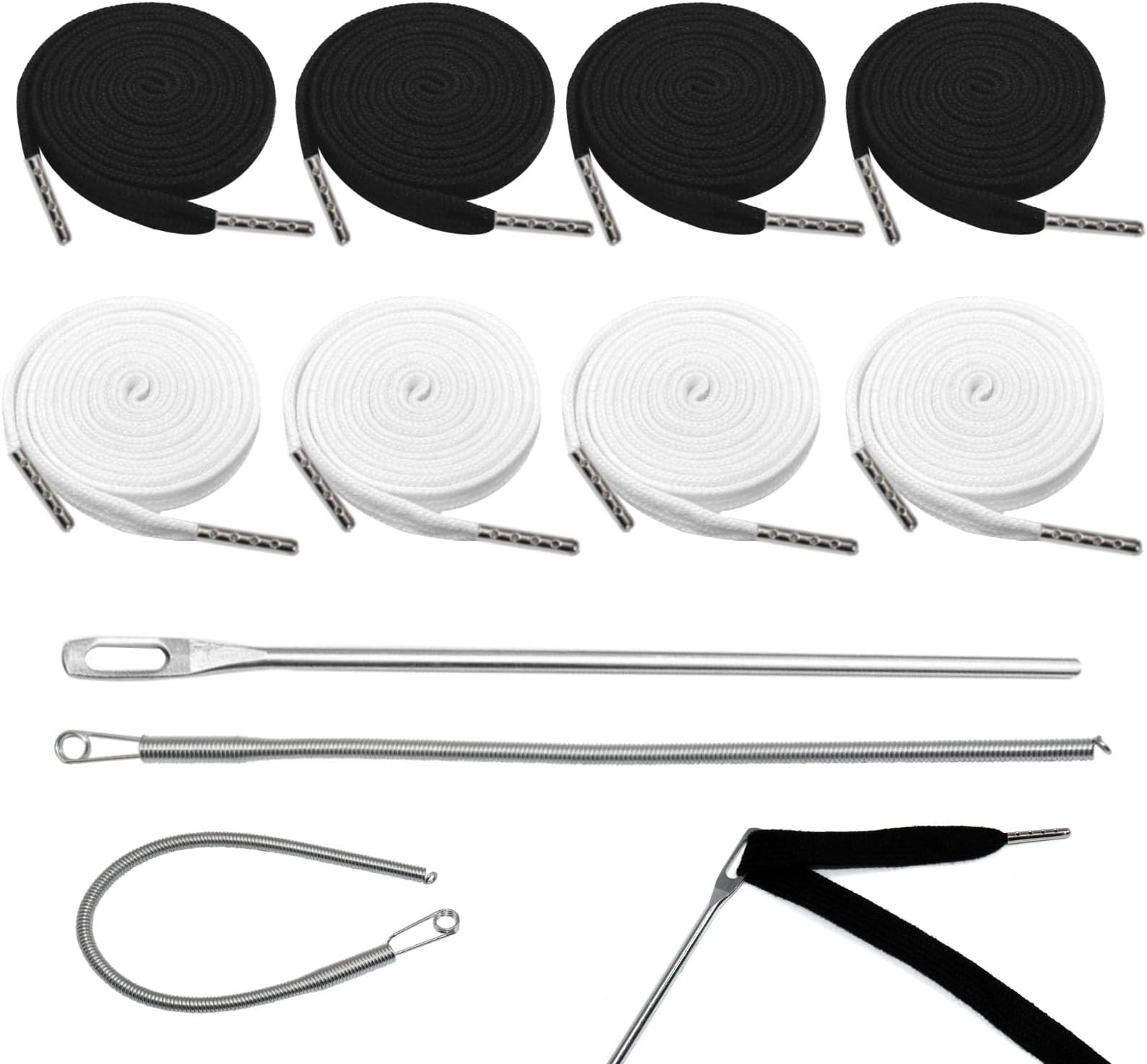 8 Pcs Cotton Drawstring Cords Replacement 66Inch XL Lengthened Flat Hoodie Strings with 2 Pcs Metal Easy Threader Tool for Hoodies Shorts Sweatpants Jackets Pants Trunks Coats