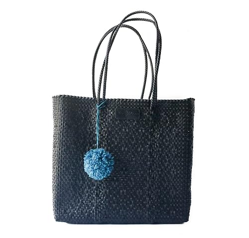 All Black Woven Tote Bag, Black Beach Bag, Eco-Friendly Recycled