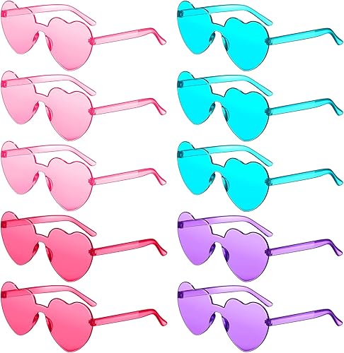 TOODOO 10 pares de lentes de sol en forma de corazón, gafas de sol arcoíris de color caramelo sin montura para mujeres y niñas, recuerdos de fiesta