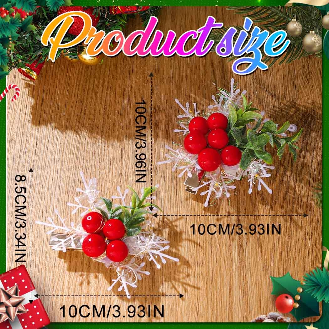 Zoestar Light Up Christmas Hair Clips Red Berry LED Hair Clip Snowflake Hair Barrettes Xmas Holiday Hair Accessories for Women (Pack of 2) - Image 2