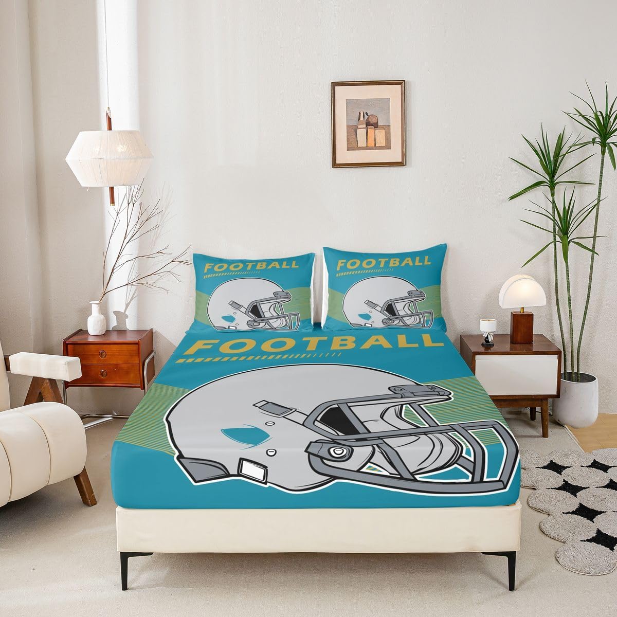 Erosebridal Football Game Fitted Sheet Football Bed Set Football Lovers Sheets Queen,Gridiron Player Bed Sheets Sports Competition Fitted Bed Sheets Bedroom Decor
