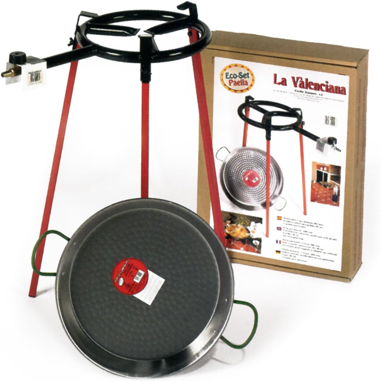 Paella Cooking Set with 46cm Polished Steel Paella Pan, Gas Burner