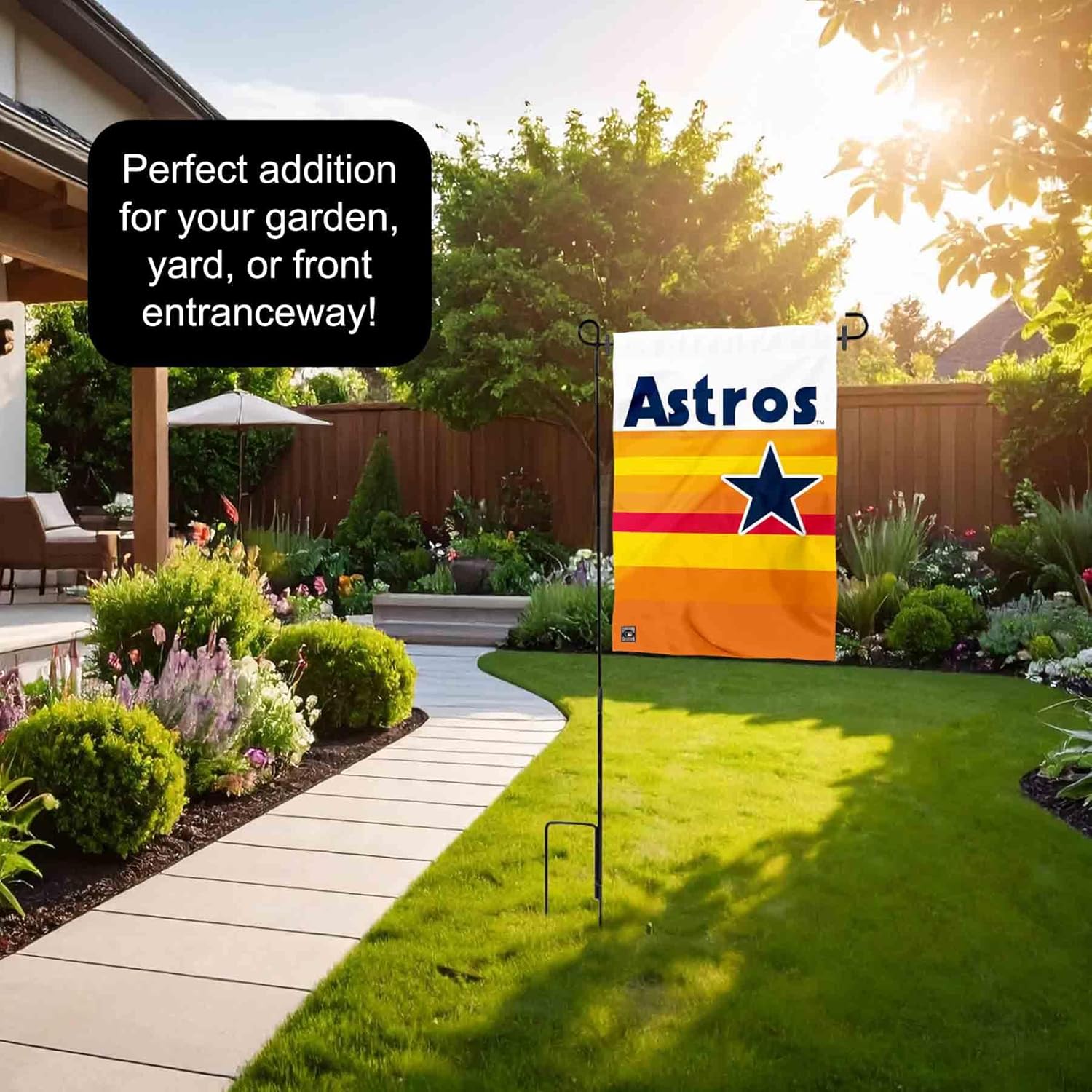 Houston Astros Throwback Rainbow Garden Flag and Flagpole Stand Holder - Image 4