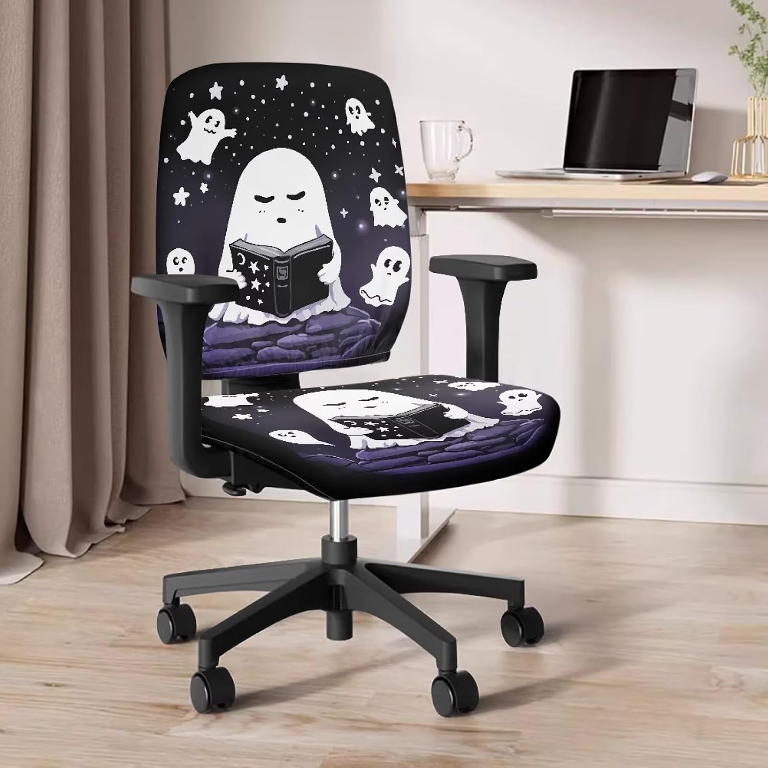 Halloween Ghost Computer Chair Cover Ultra Soft Stretch Office Chair Seat Covers 2 PCS Removable Washable Slipcover for Most Armchairs Furniture Protector with Elastic Band image 4