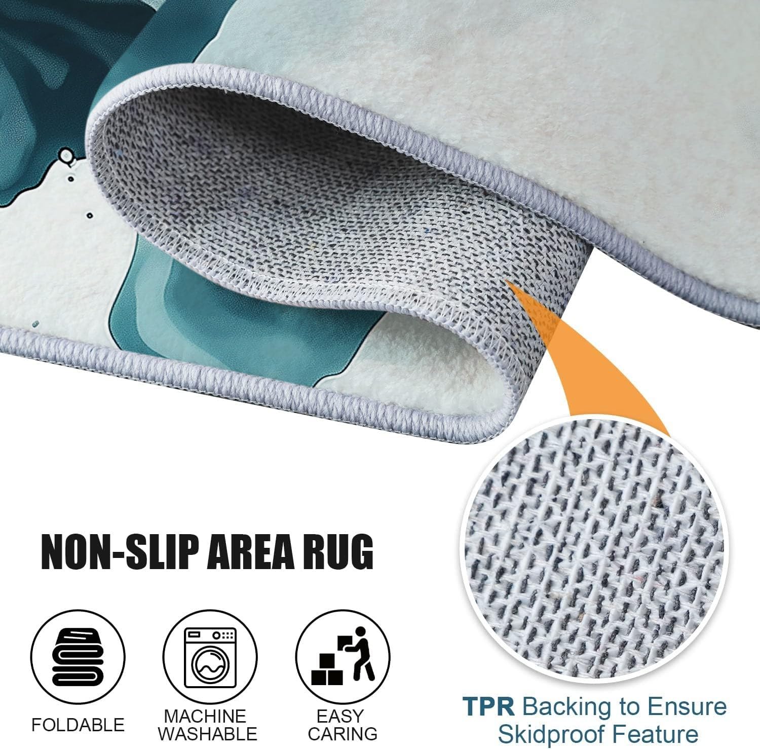 Grand Tapis Motif Aquarelle Abstraite Antidérapant Shaggy 80 x 150 cm Gris Bleu