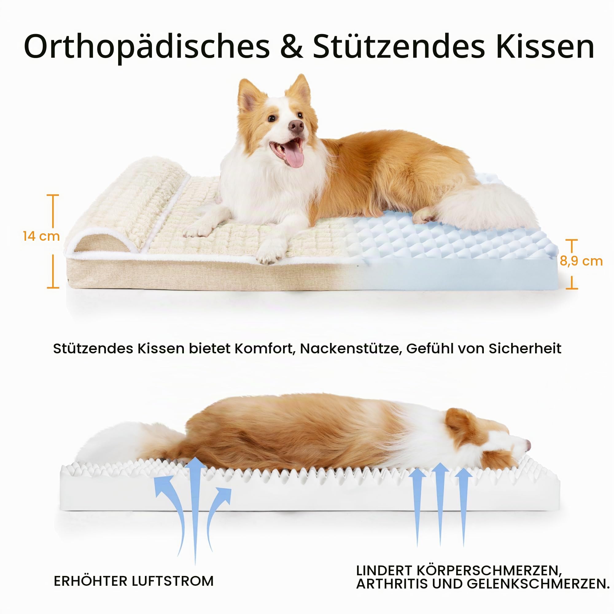 Orthopädisches Hundebett Grosse Hunde Mit Kissen, 106x71cm