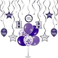 Vista 15 de Juego de decoraciones para fiesta de cumpleaños número 16, serpentinas moradas con soporte de globo de mesa morado, decoraciones de fiesta