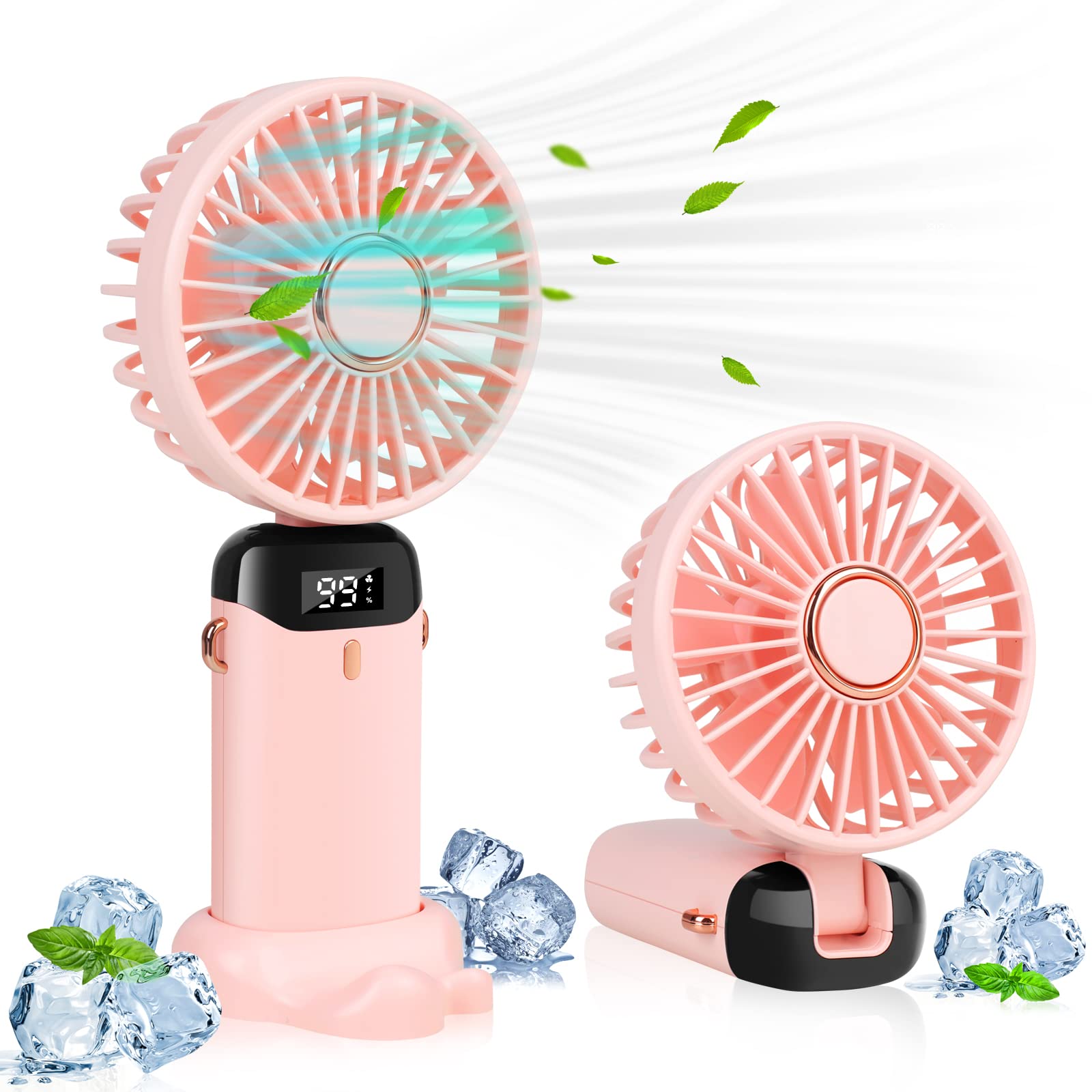 LYMYBETY Portable Handheld Fan, 4000mAh Mini USB Rechargeable Fan with Digital Display
