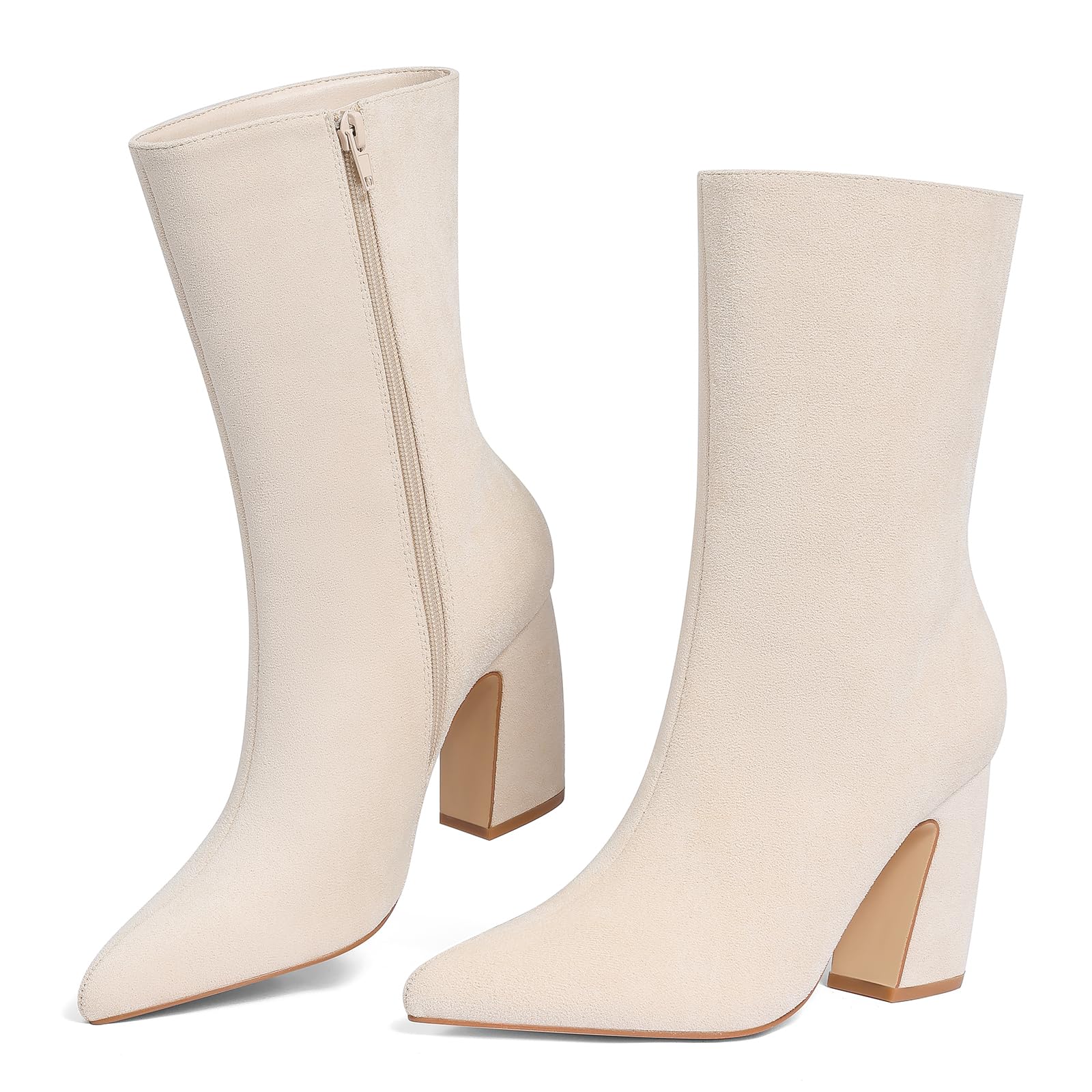 CYNLLIO Ankle Boots for Women Brown Suede Pointed Toe Boot Winter Wide Calf Booties 3 35 Chunky Heeled