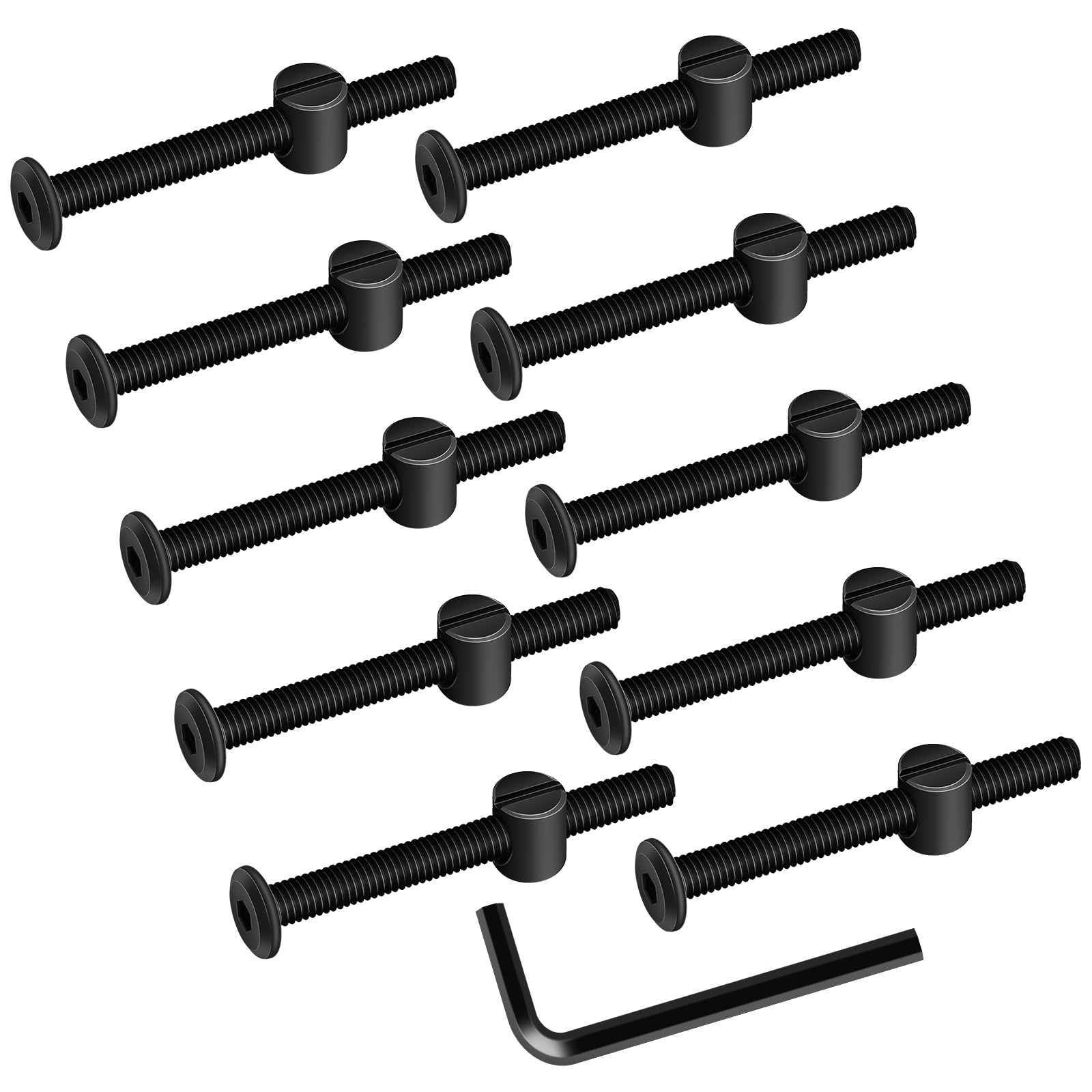 MewuDecor M6 x 50mm Black Flat Head Socket Head Screw Furniture Bolts and Barrel Nuts, with Allen Wrench Perfect for Furniture, 10 Sets