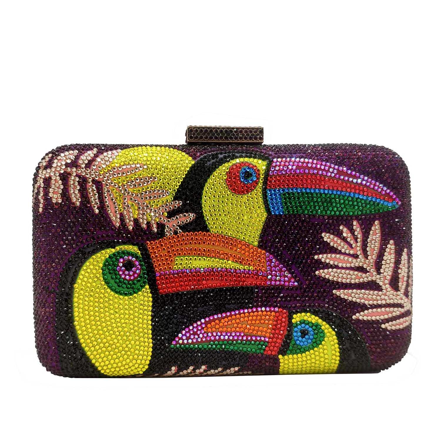 Boutique De FGG Mini Toucan Bird Crystal Clutch Purses for Women,Evening Minaudiere Handbags,Party Rhinestone Clutch Bag
