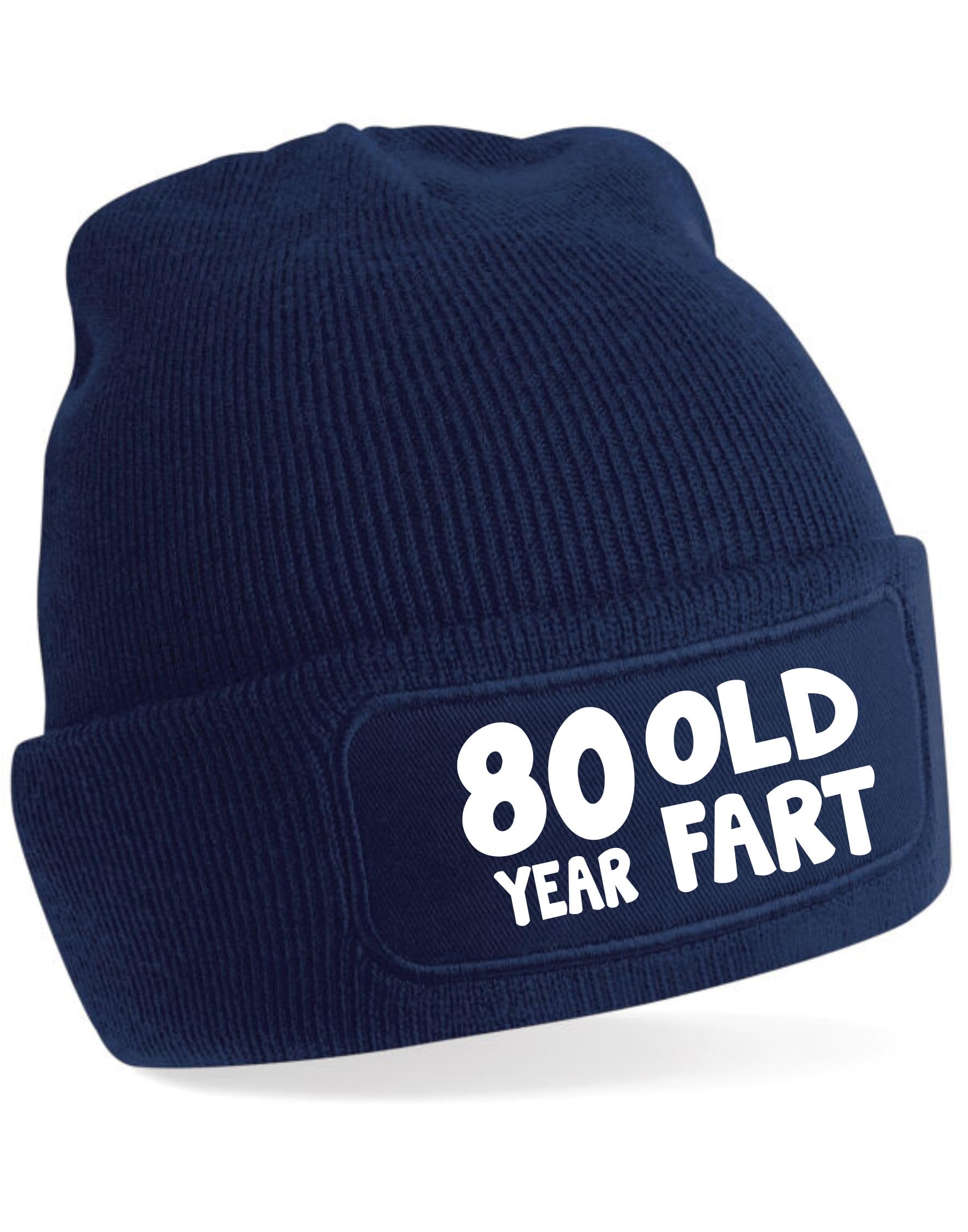 Print4U 80 Year Old Fart Beanie Hat 80th Birthday Gift for Men & Ladies Blue