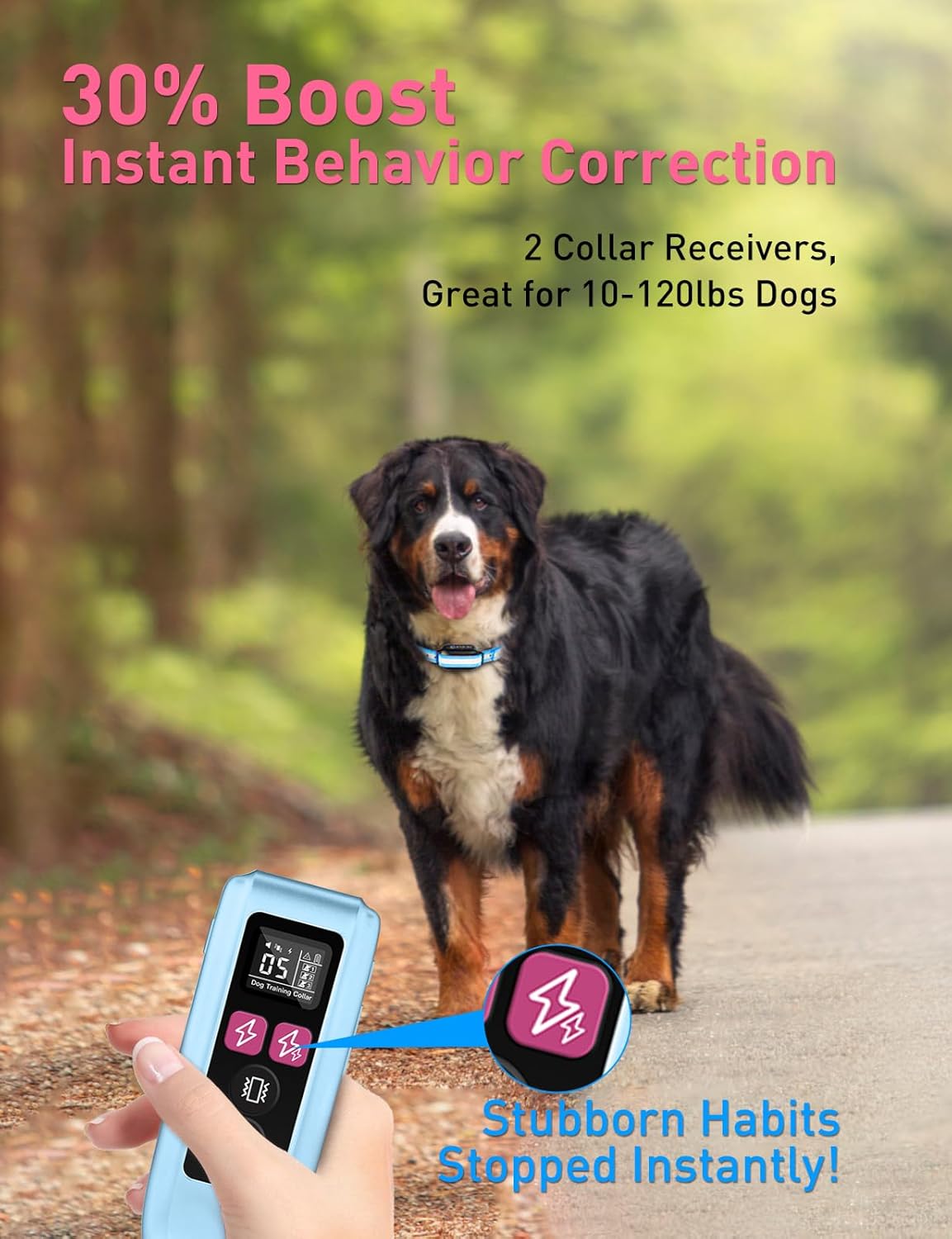 Dog Training Collar (10-120lbs) 3300Ft IPX7 Waterproof Training Collar for 2 Dogs with Beep, Vibration, Static and Boost Static, 4 in 1 Dog Bark Collar with Remote for Small Medium Large Dogs