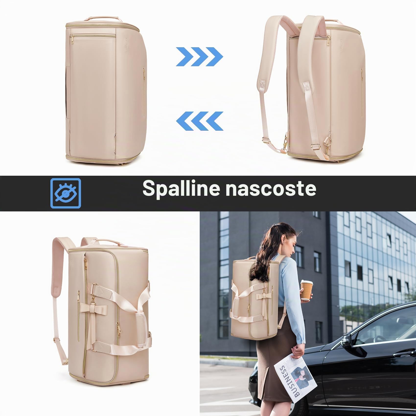 Moulyan - Borsone da viaggio convertibile con scomparto per scarpe, 3 in 1, impermeabile, con tracolla, per uomo e donna