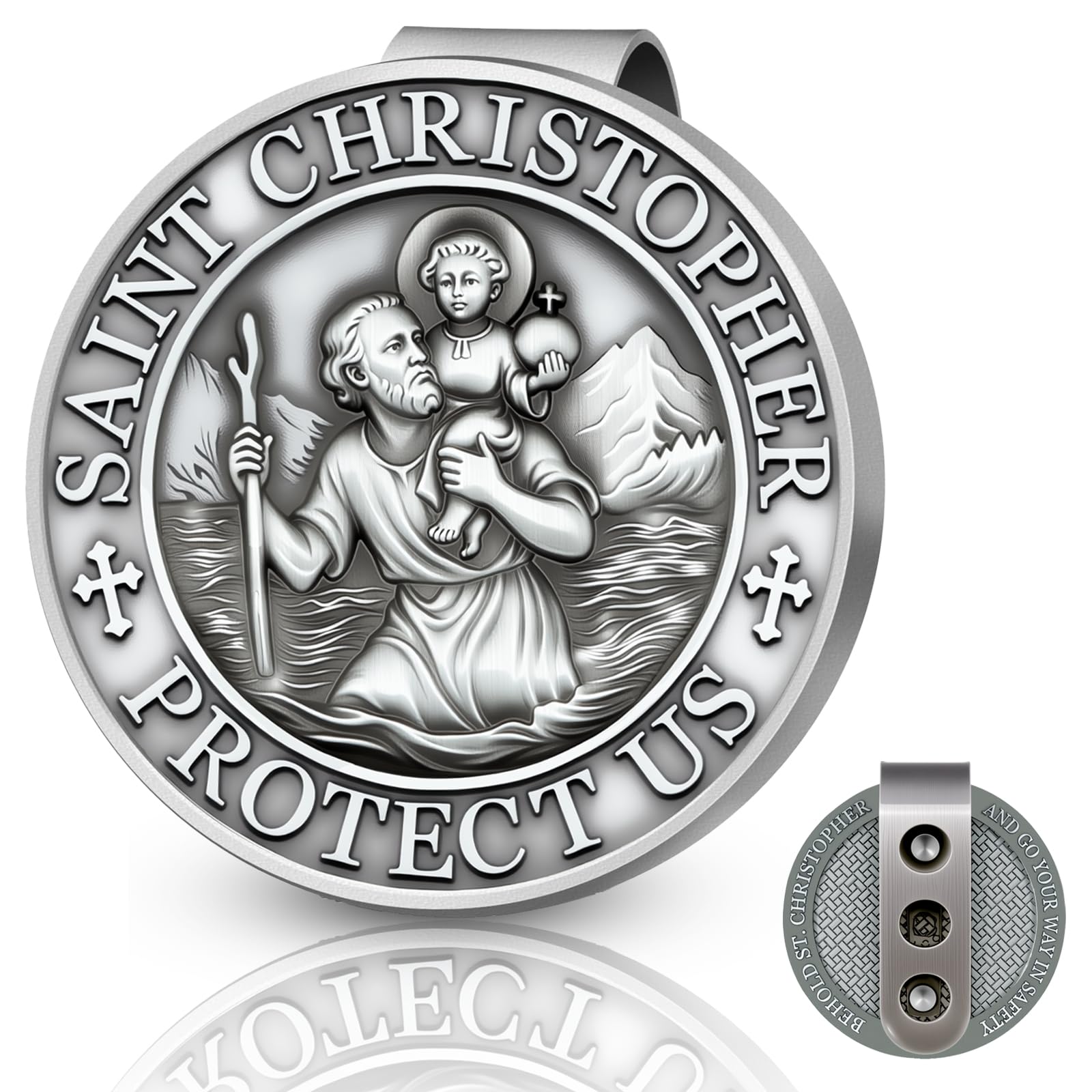St Christopher Medal for Car - Visor Clips for Cars Christian Car Accessory Double-Sided Saint Christopher Medal New