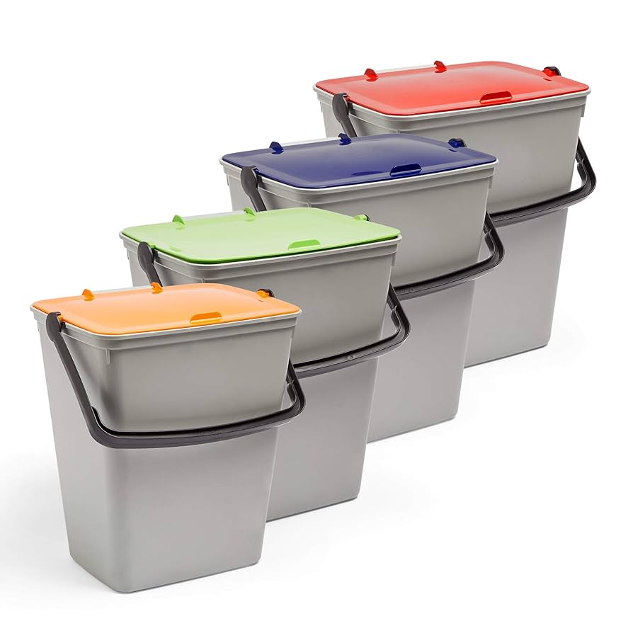 Set Of 4 X 20 Litre Stackable Waste Recycling Bins