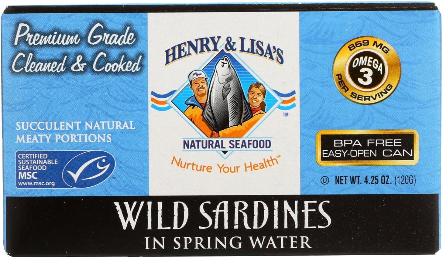Henry and Lisas Wild Sardines in Spring Water, 4.25 Ounce - 12 per case.12