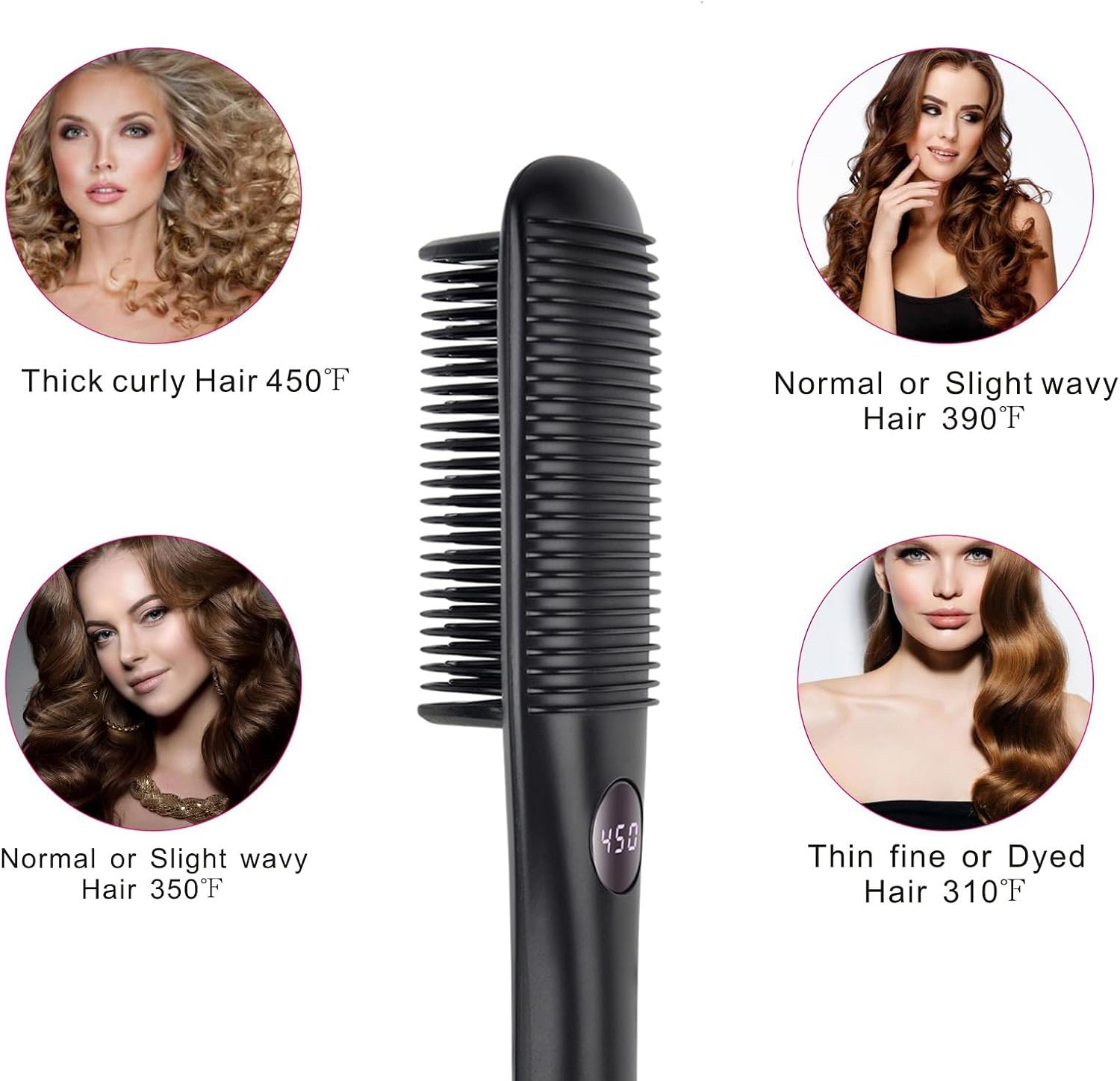 Hair Straightener Brush,Ionic Hot Comb for Women with 20s Fast Heating, Anti-Scald & Dual Voltage,Straightening Brush for Curly & Frizzy Hair (Black, Medium) - Image 2