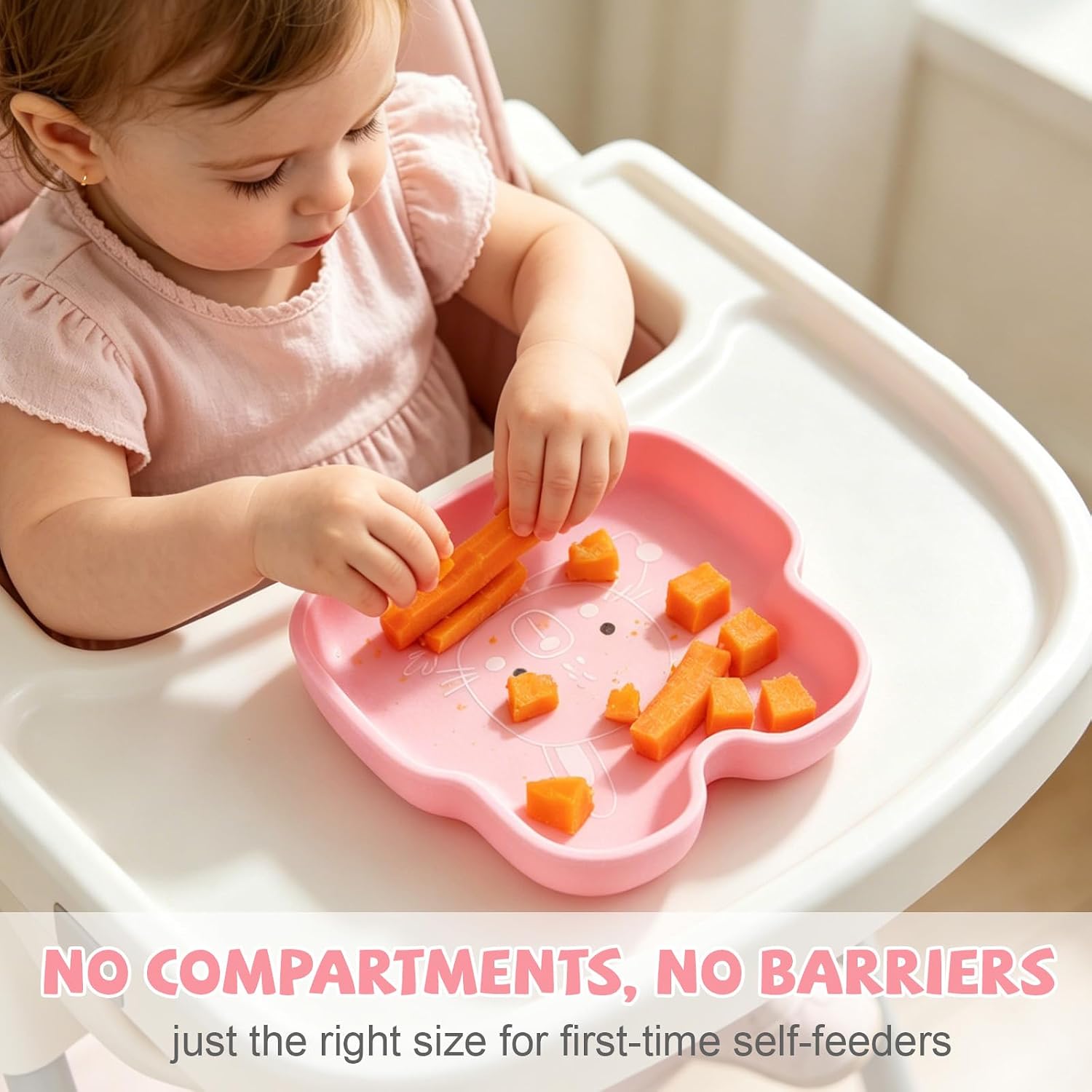 Silicone Suction Plate and Utensil Set for Babies & Toddlers - Rabbit/Crocodile Shapes with Fork & Spoon, Utensil Groove Design, Perfect for Finger Foods & Self-Feeding (Rabbit)