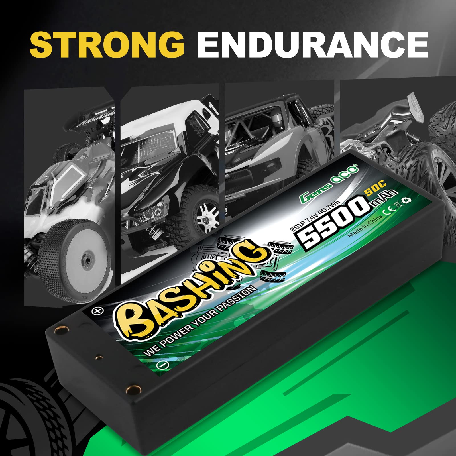 Gens ace 2S Lipo-accubatterij 7,4V 5000mAh 60C met T-stekker Hardcase Lipo- batterijcellen voor de meeste RC-auto's in schaal 1/7, 1/8, 1/10