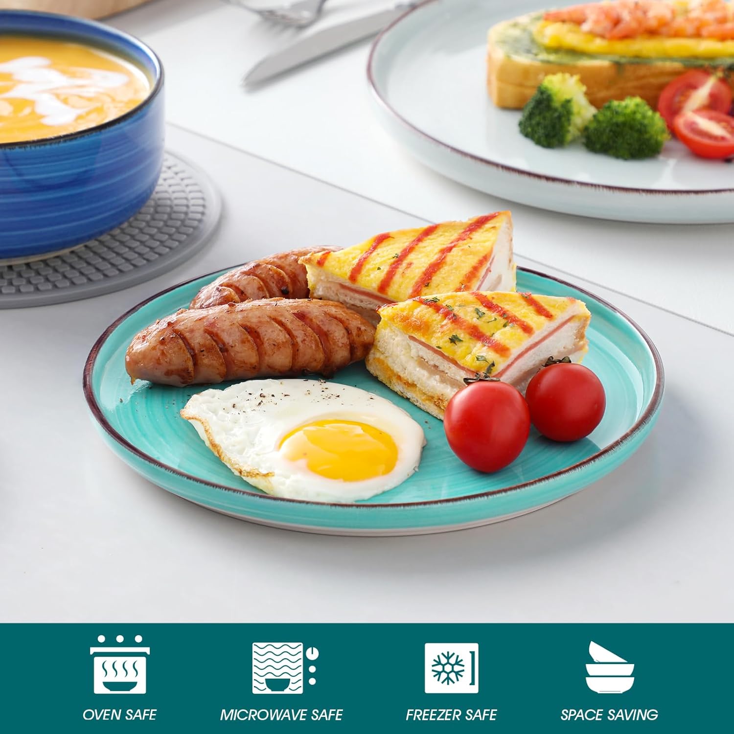 vancasso Bonita Blue Dinnerware Sets, Plates and Bowls Set for 4, 12 Pieces Stoneware Dinnerware Set, Dishwasher and Microwave Safe - Image 4