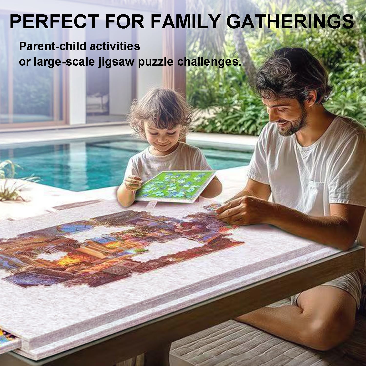 Tavola Pieghevole Per Puzzle Con Supporto e Copertina 2 In 1,Mesa Rompecabezas De 1000 Piezas,Tablero Portátil Con 6 Cajones,Placa De Cubierta Plegable,Fieltro Ligero,Para Adultos y Niños,Kaki