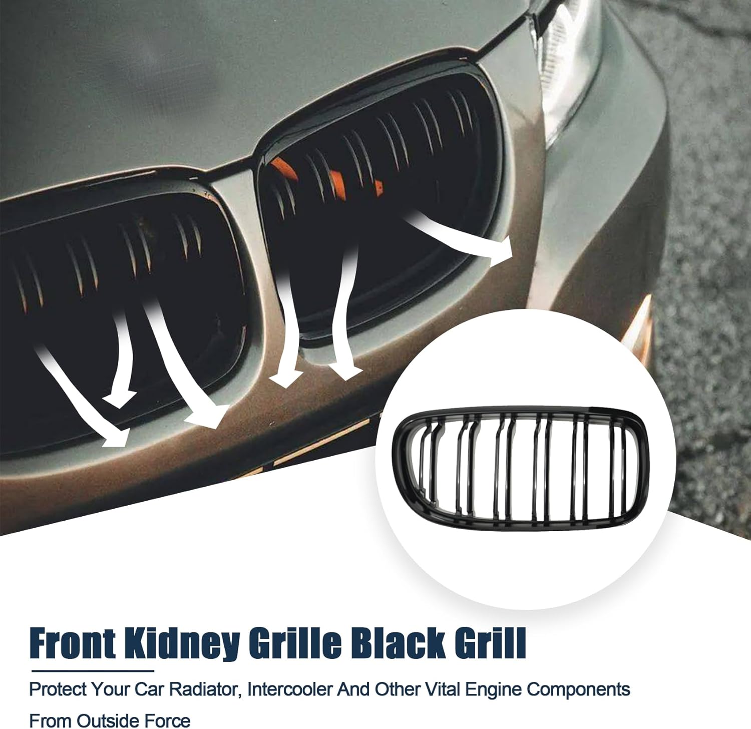 Front Kidney Grille Front Bumper Hood Mesh Grille Fits for BMW X5 E70 2007-2013, E71 2008-2014 Double Line Grill Glossy Black 2PCS