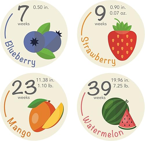 Pegatinas de bump  40 calcomanías semanales de seguimiento de embarazo  Semana 5 a 40 + 4 bonos  Accesorio de foto de embarazo  Fruta 3.93 pulgadas