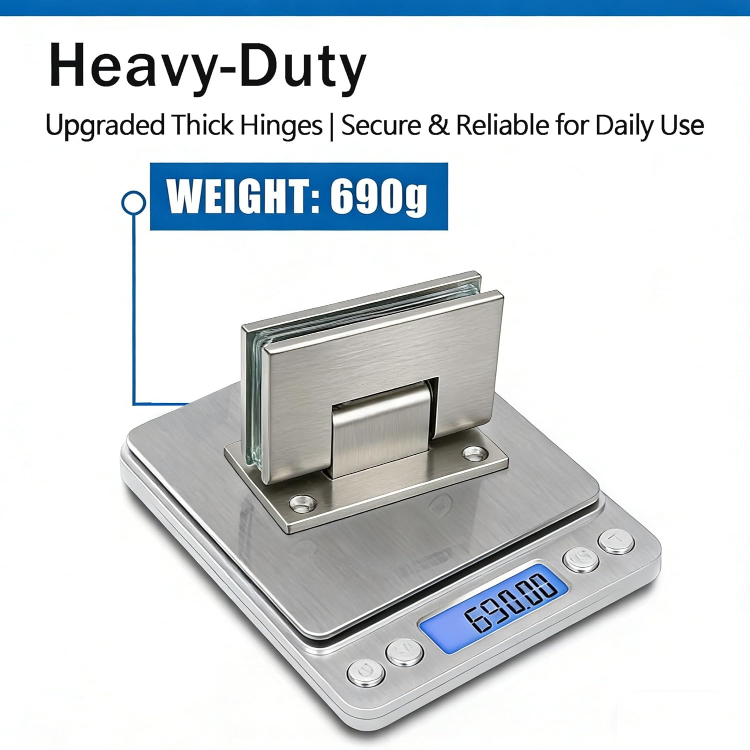 Brass Glass Door Hinge Heavy Duty Short Back Plate Hinges, Shower Door Hardware Replacement for 5/16" to 1/2" (8 to 12 mm) Tempered Glass (1, Brushed Nickel)