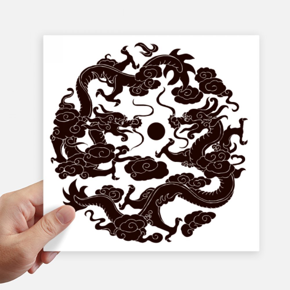 Autocollant dragon chinois multicolore grand sticker carré 20cm pour décoration déco