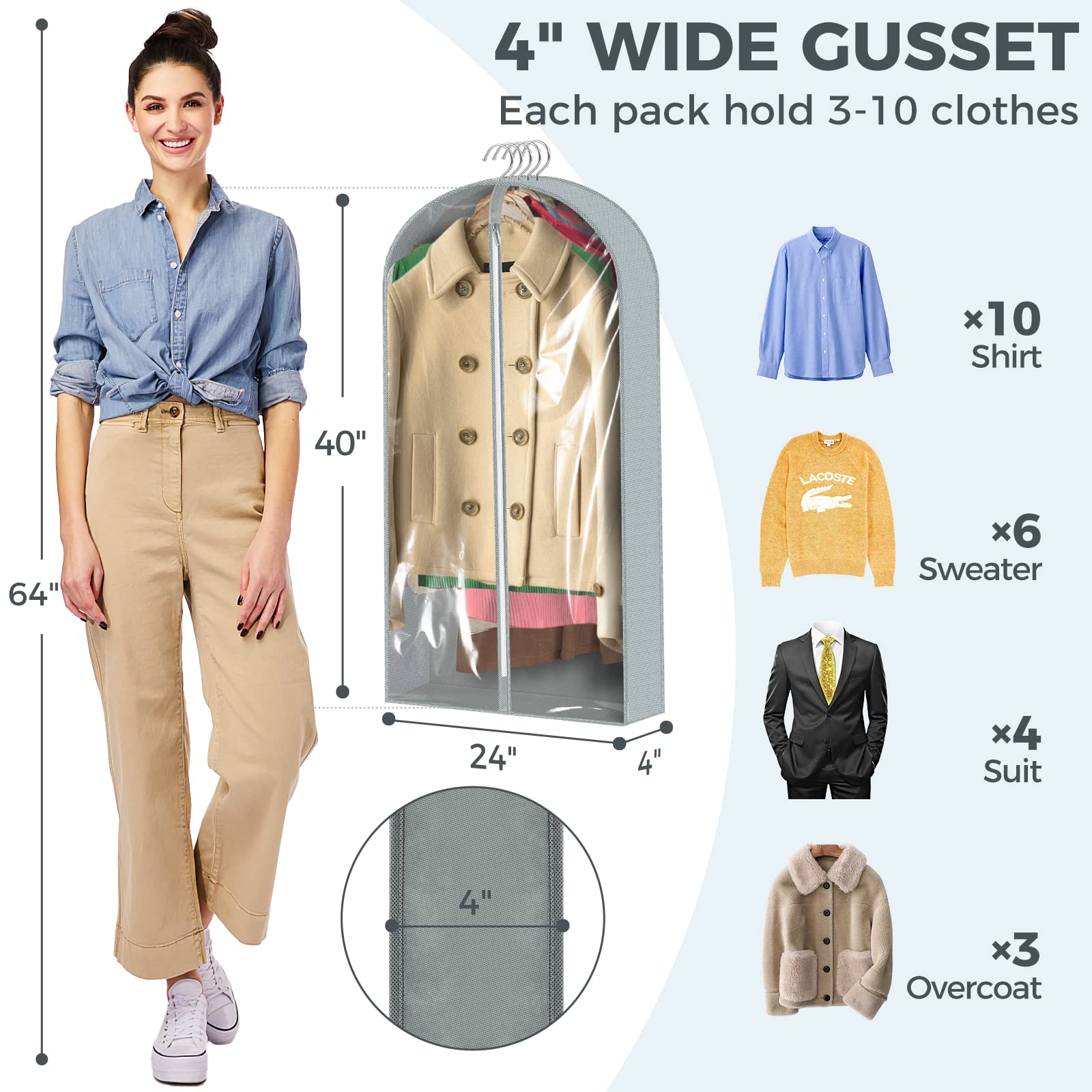 Himitimi 6 Pcs Garment Bags for Hanging Clothes, 40" Suit Bags Hanging