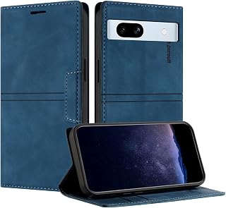 Case for Google Pixel 7A, Leather Flip Wallet Case, with Hidden Magnetic Closure [Card Slots] [Kickstand] for Google 7A (Blue)