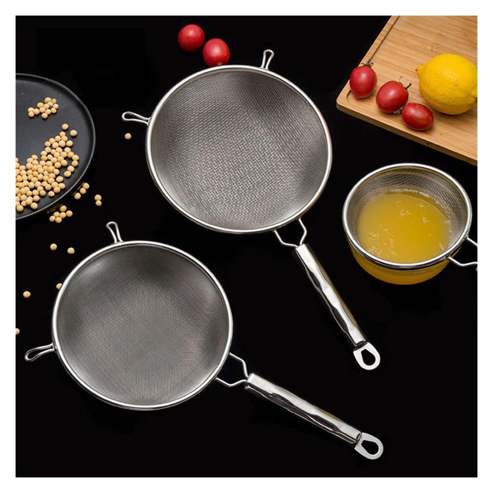 Küchensieb 1 stücke Edelstahl Feine Mesh Sieb Löffel Mit Haken Hot Pot Soja Saft Mehl Scoop(15cm B Style)