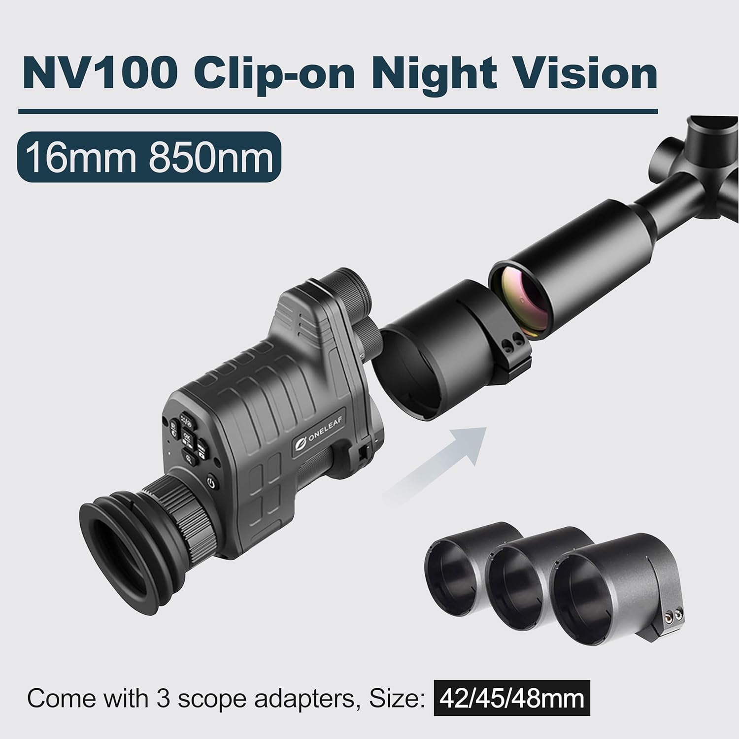 Oneleaf.ai Commander NV100 Digital Night Vision Goggle, Clip on Night Vision Monocular for Hunting/Observations, 1080P FHD, 328 Yards Clear Nighttime Viewing Range-16mm - Image 2
