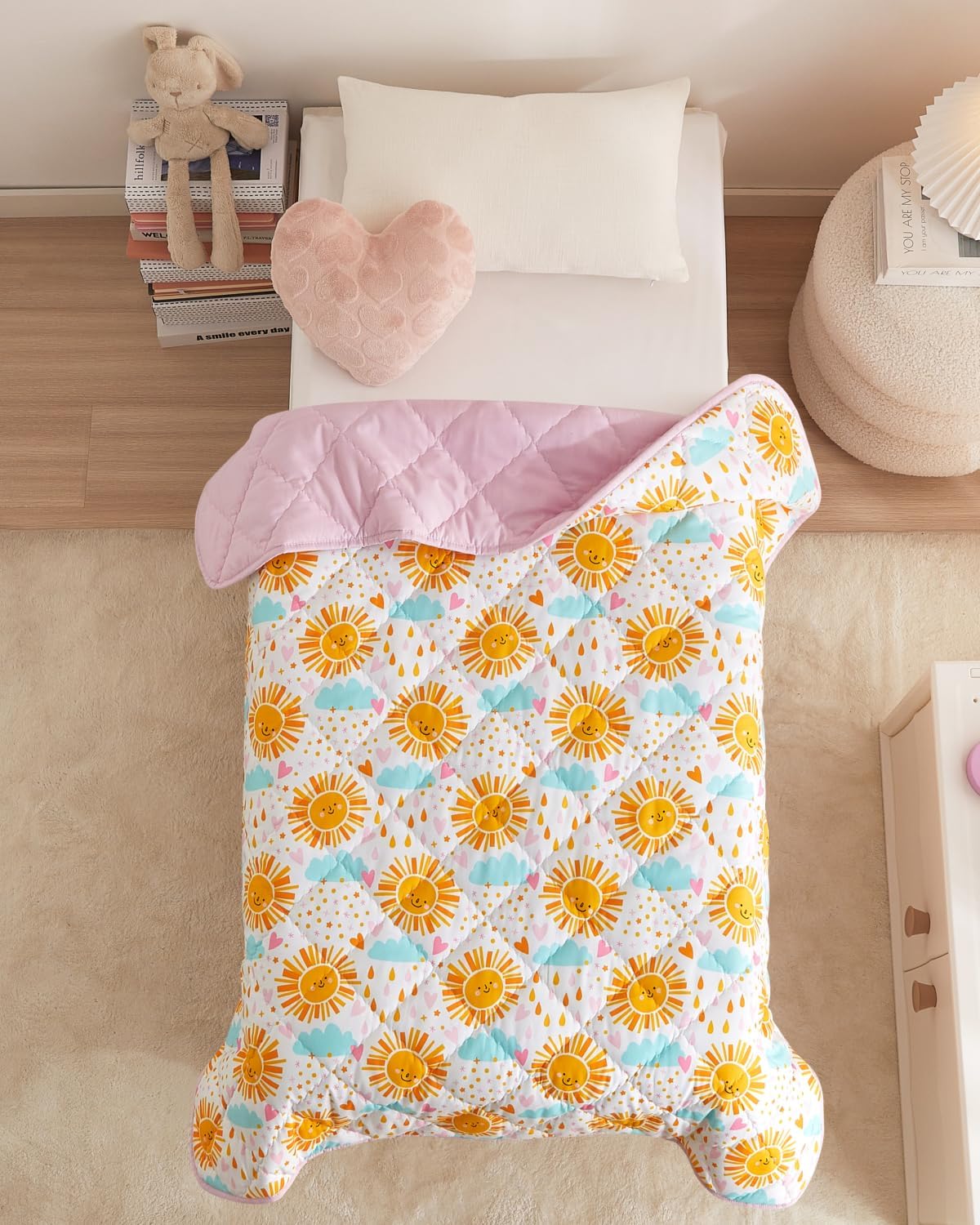 Sun Toddler Comforter - Down Alternative Toddler Microfiber Comforter - Lightweight & Warm Baby Quilt Blanket - Soft and Breathable - Kids Duvet Insert for Crib & Stroller - Machine Washable - 39x47