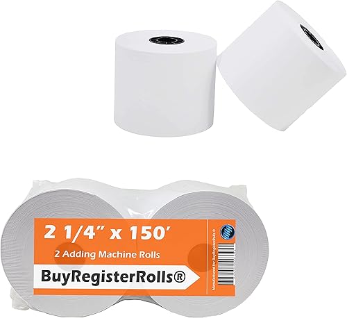 (2 rollos) de 2 1/4 x 150 pies, blanco, para añadir cinta de máquina, rollos de papel, caja registradora de una capa, máquina añadidora, calculadora