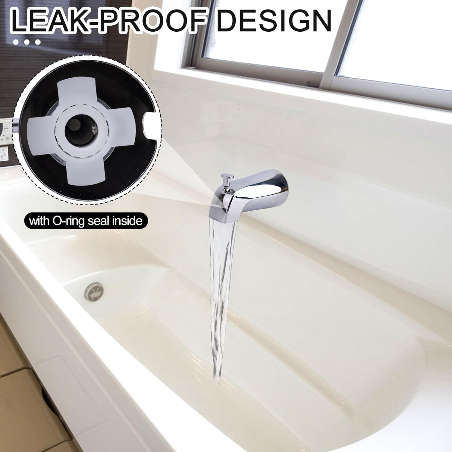Silver Tub Spout Set, Tub Spout Replacement with Pull Down Diverter Fits 1/2" Copper Pipe Universal for Bathroom Shower