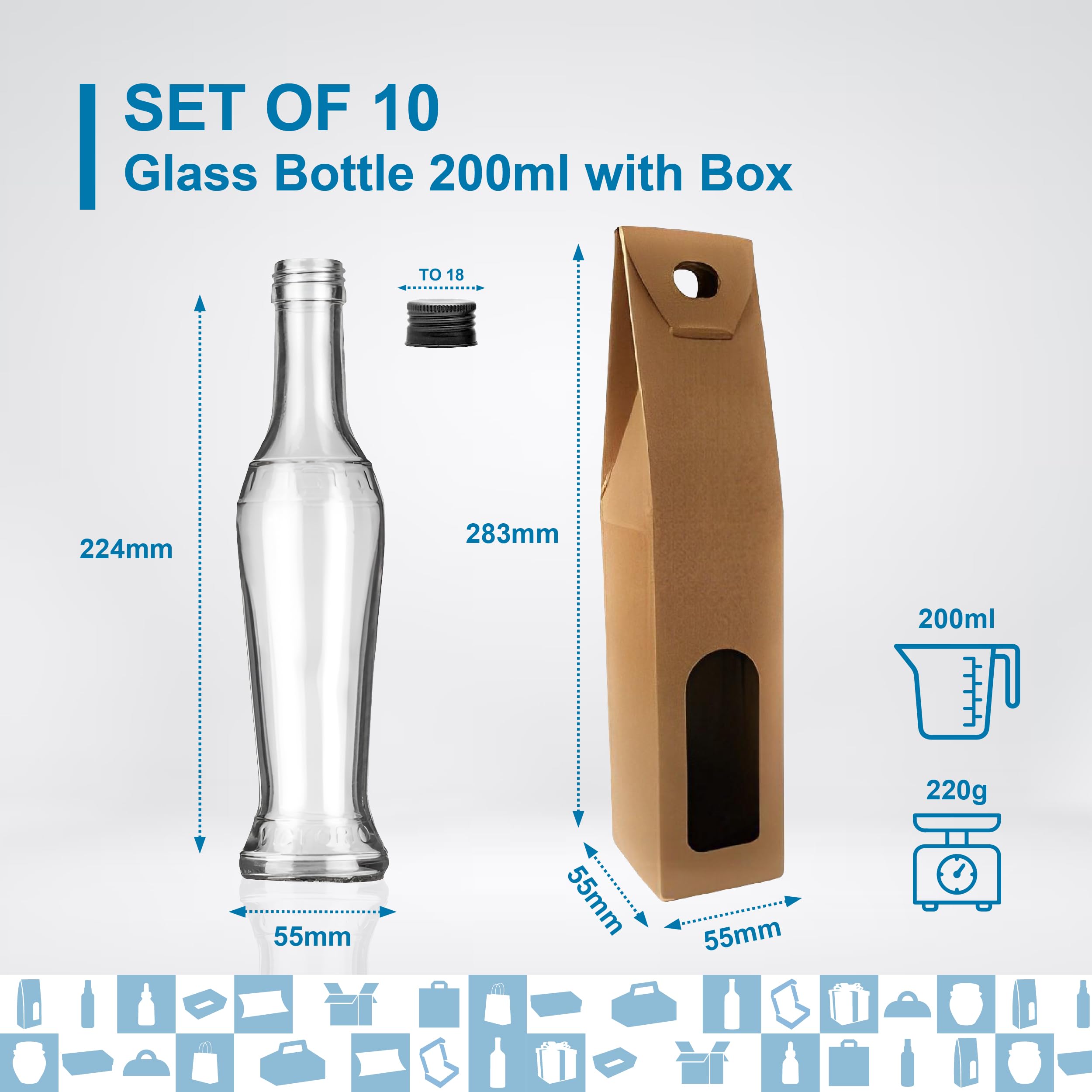 10 Bottiglie Vetro 200ml Con Tappo Vite Nero + Scatole Kraft - Idee Regalo Liquori E Cocktail - Foto 9