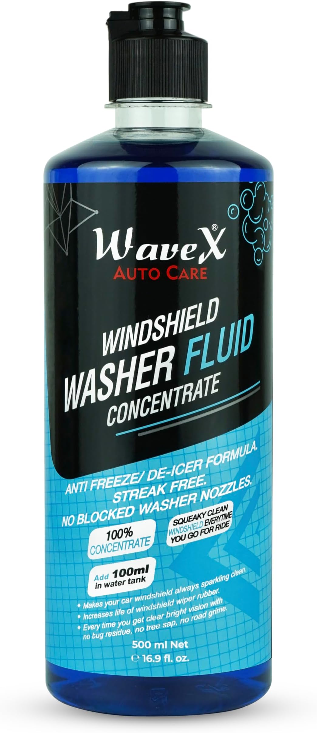 Windshield Washer Fluid for Car 500ml | Car Windshield Cleaner Concentrate | Lubricates Glass Cleaner Wiper, Prevents Scratches, Works well as a Car Glass Cleaner, Contains De-Icer Formulation