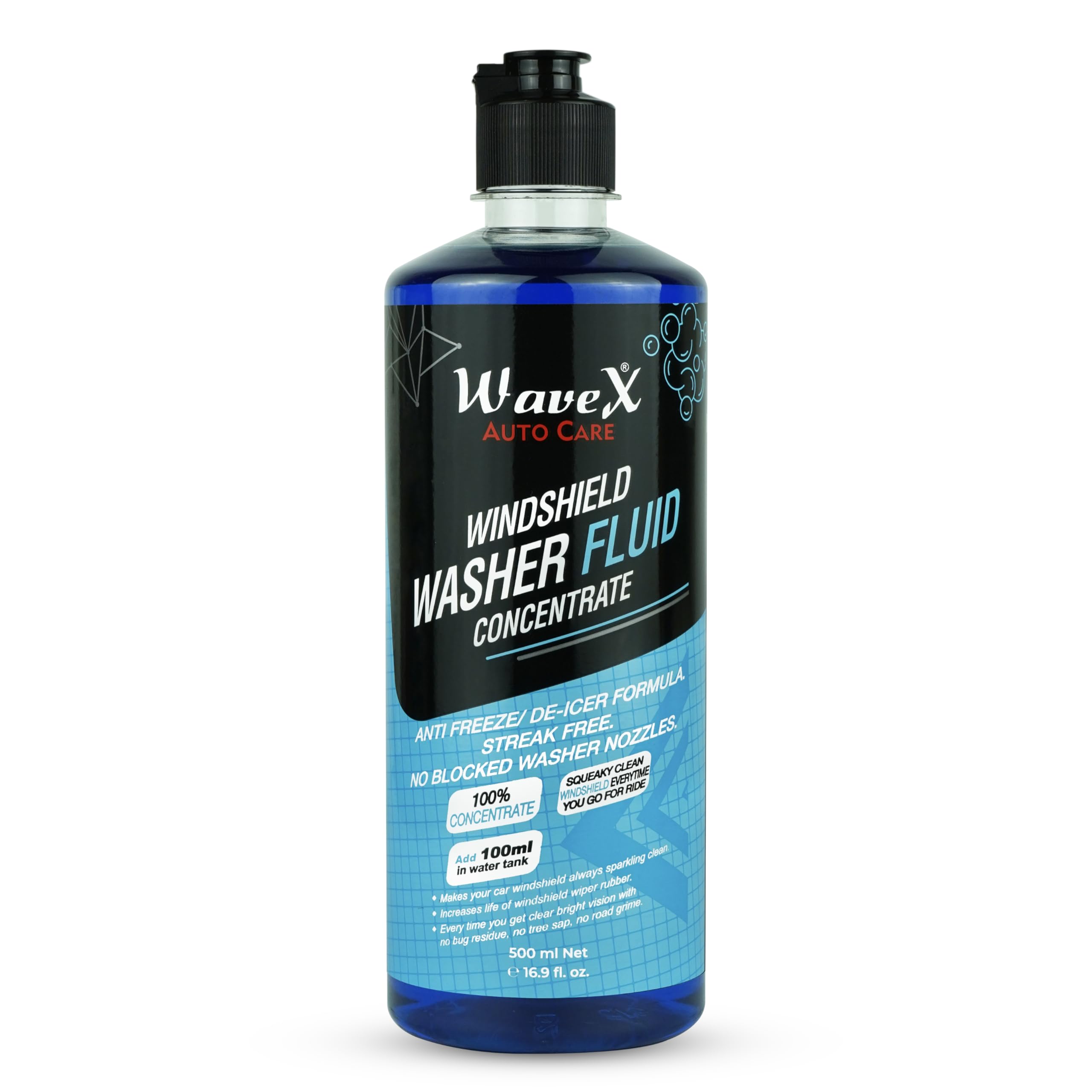 Wavex Windshield Washer Fluid for Car 500ml | Car Windshield Cleaner Concentrate | Lubricates Glass Cleaner Wiper, Prevents Scratches, Works as a Car Glass Cleaner, De-Icer Formulation-image-3