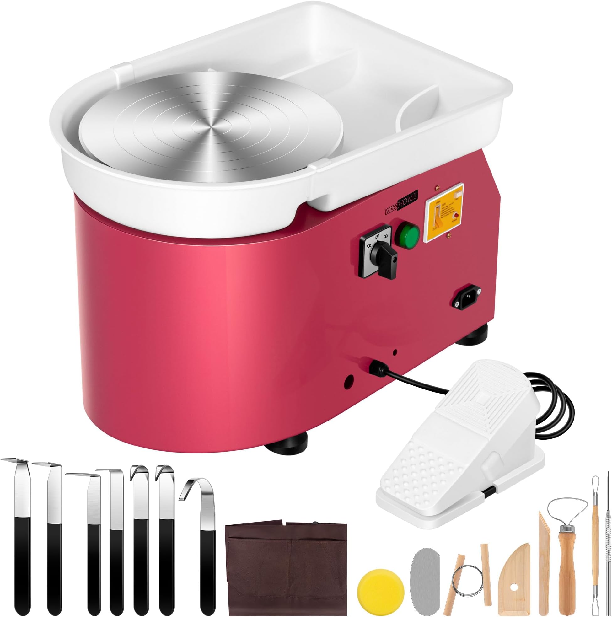VIVOHOME28CM 11Inch Large Electric Pottery Wheel Forming Machine Ceramic Clay Wheel with Foot Pedal Detachable Basin DIY Tools for Adults Beginners Pink