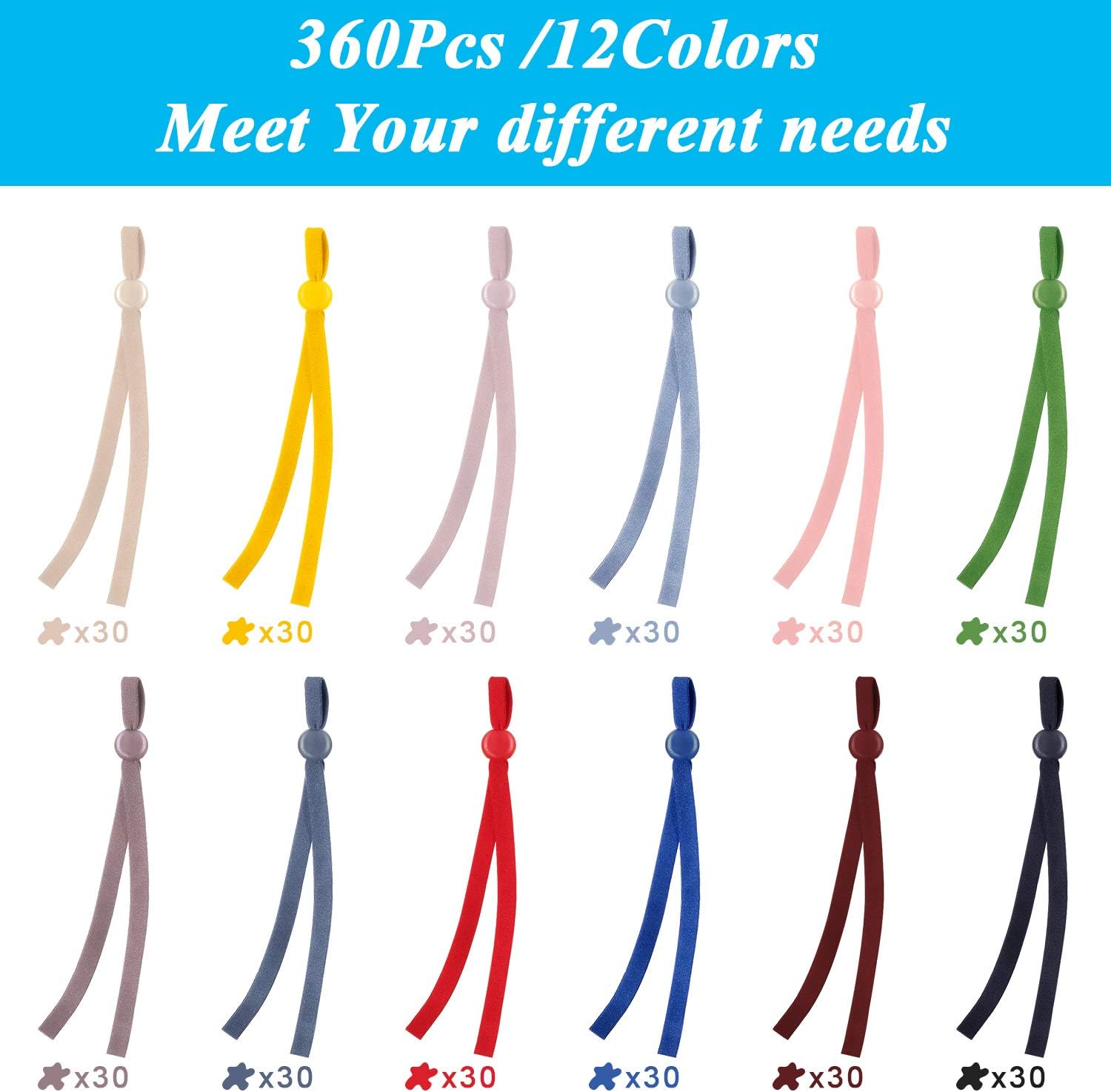 Elastic String Bands with Adjustable Buckle Stretchy Ear Band Strap Elastic Cord Bands Earloop Anti-Slip Strap for DIY Sewing Making Supplies, 12 Colors (120 Pieces)